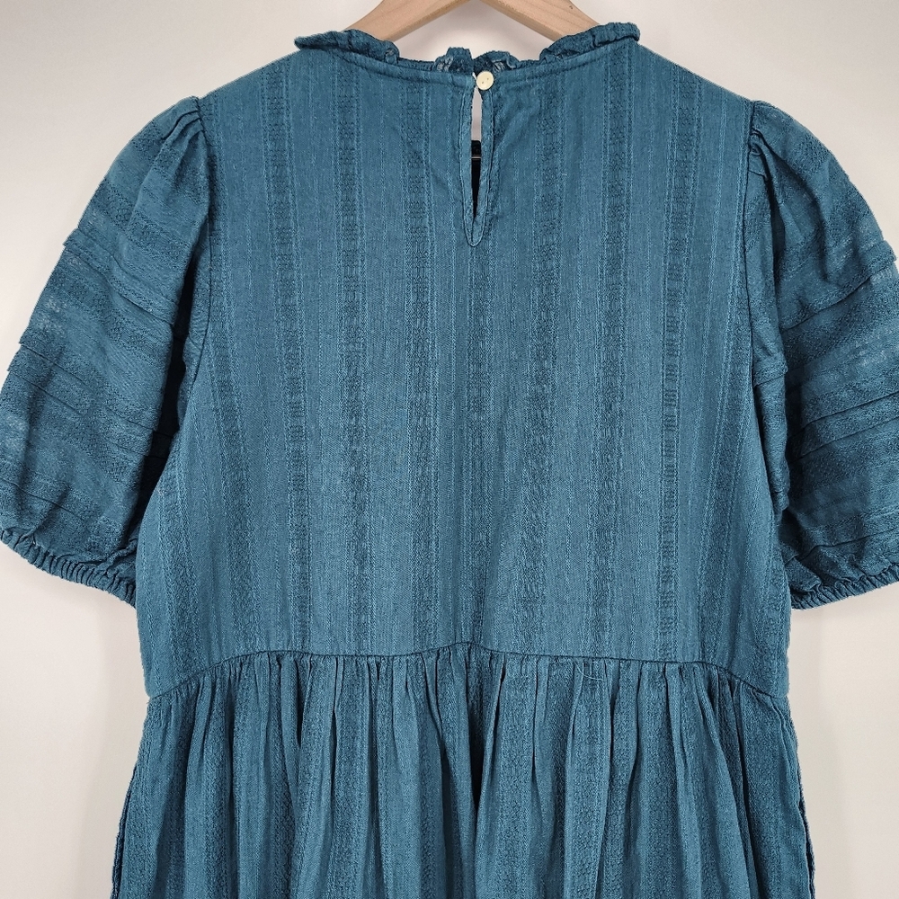 Universal Thread Womens Dress Size S Dark Teal Embroidered Puff Sleeve Ruffles - Picture 8 of 9